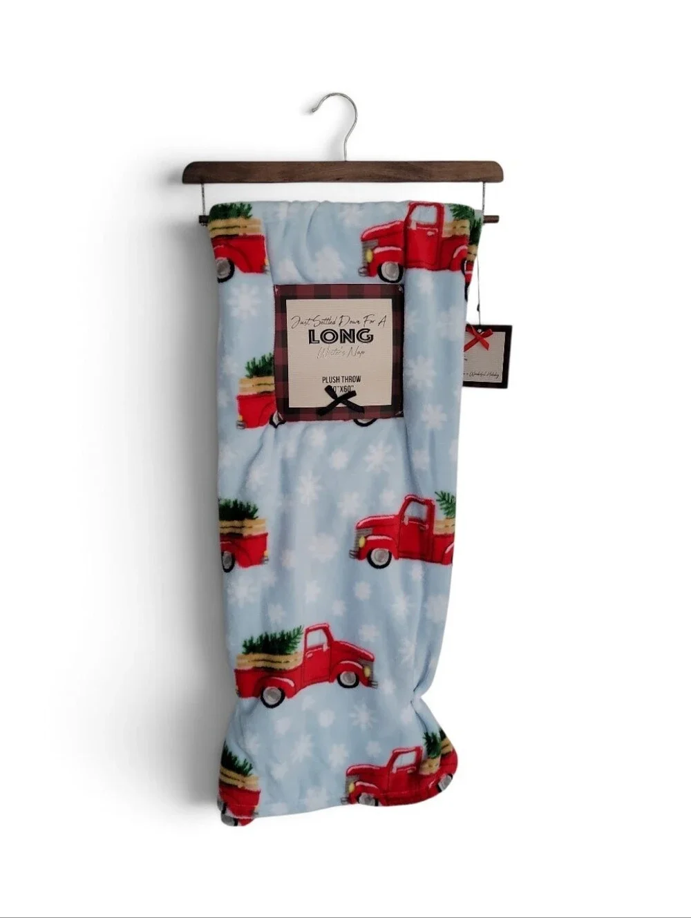 2/$30 Long Winter's Nap Plush Throw Blanket - Light Blue & Red Truck 50x 60